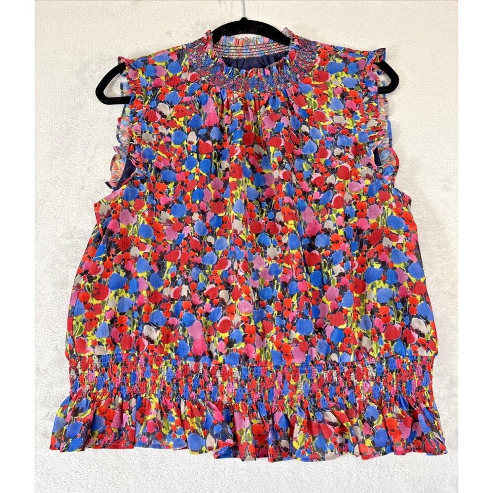 J. Crew Factory Multicolor Floral Smocked Sleeveless Top